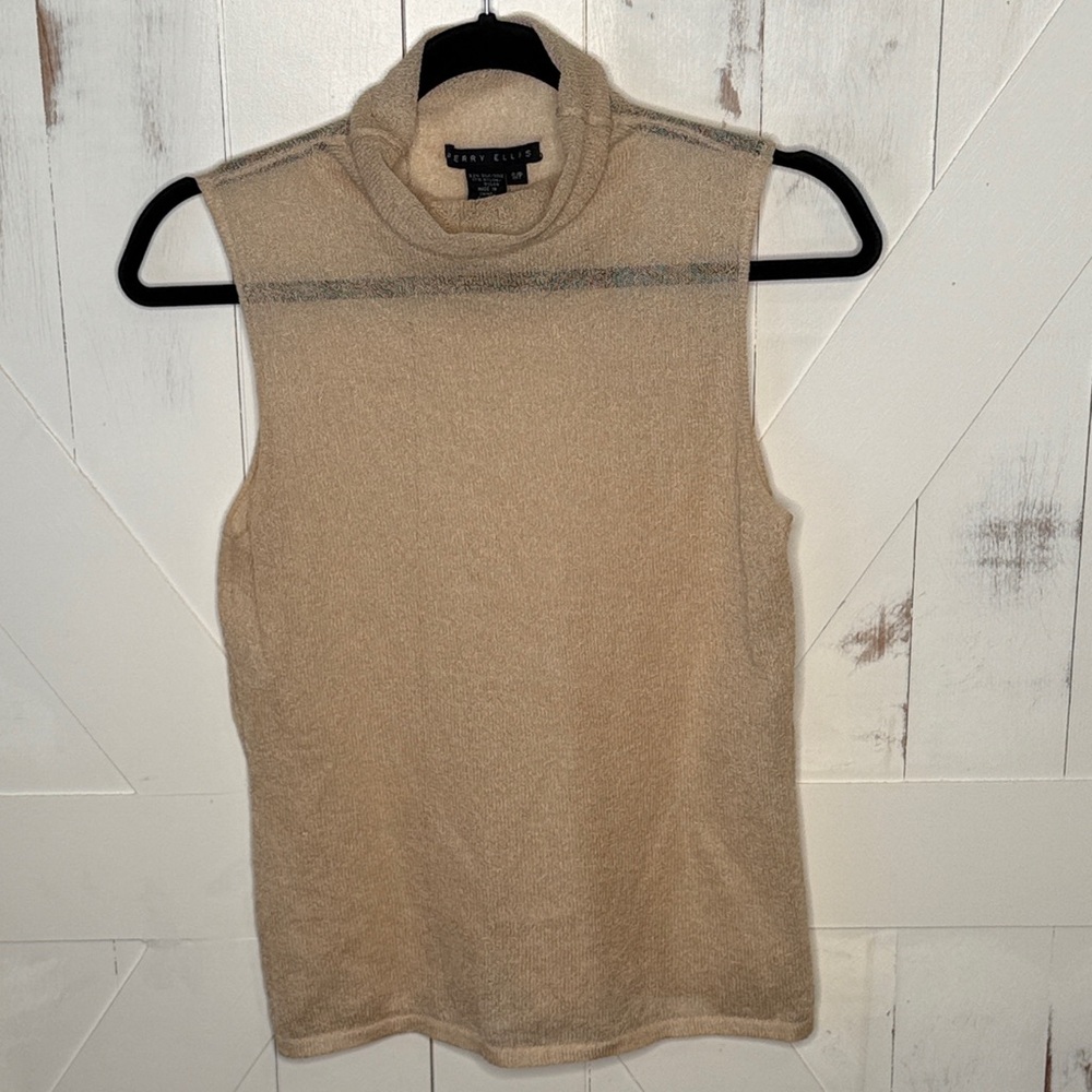Perry Ellis Silk Sheer Cream Sleeveless Top